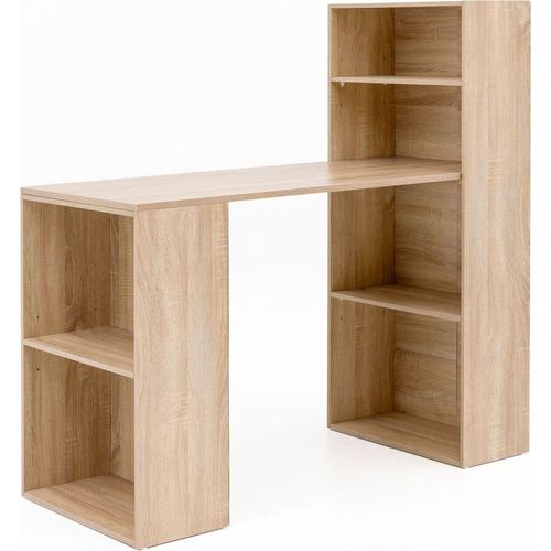 Schreibtisch WL5.693 mit Regal 120 x 120 x 53 cm Sonoma Holz Modern, Schreibtischregal Ablagefächer PC Tisch, Computertisch mit Ablage, Design Tisch Büro mit Aufbewahrung