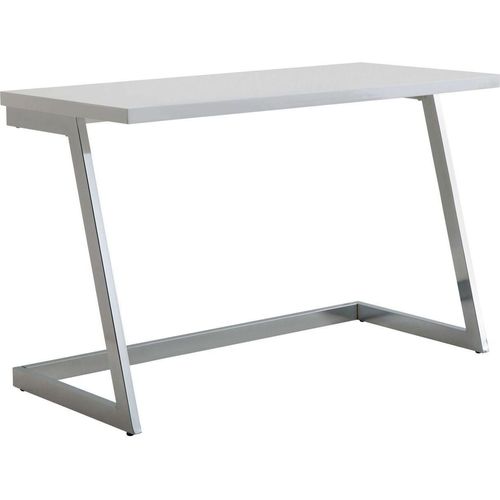 Schreibtisch 120x55x76 cm Hochglanz Weiß / Silber PC-Tisch mit Metallbeine, Design Computertisch, Home-Office Bürotisch, Konsolentisch Modern