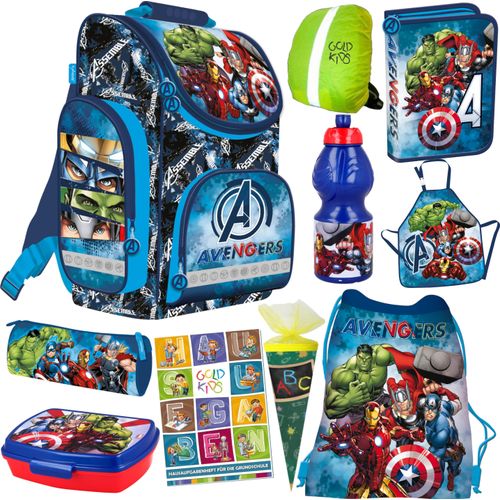 Schulranzen Set XL 10er Ranzen Tornister Federmappe Turnbeutel Turnsack Brotdose Trinkflasche Zuckertüte Aufgabenheft für die Grundschule Marvel Avengers Motiv