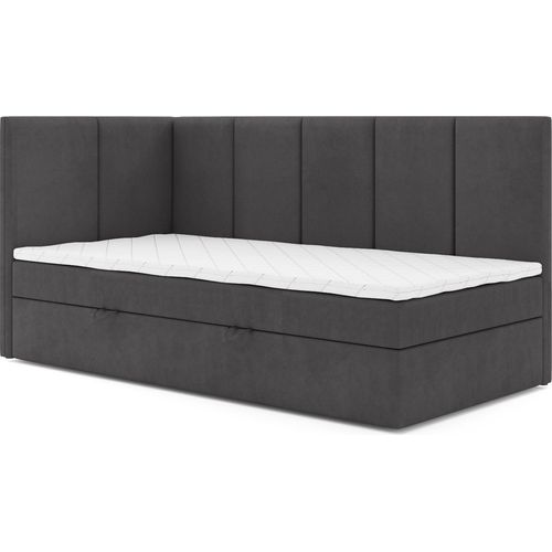 Jugendbett, Eckbett ERIS MAX, Boxspringbett, Federkern +Topper T25 (90x200 cm, Dunkelgrau- Swing 19, Öffnungsseite LINKS)