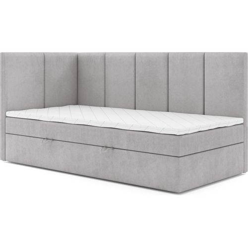 Jugendbett, Eckbett ERIS MAX, Boxspringbett, Federkern +Topper T25 (100x200 cm, Grau- Swing 16, Öffnungsseite LINKS)
