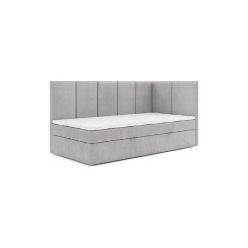 Jugendbett, Eckbett ERIS MAX, Boxspringbett, Federkern VISCO Topper (80x200 cm, Hellgrau - Swing 16, Öffnungsseite RECHTS)