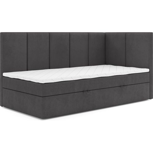 Jugendbett, Eckbett ERIS MAX, Boxspringbett, Federkern +Topper T25 (100x200 cm, Dunkelgrau- Swing 19, Öffnungsseite RECHTS)
