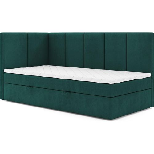 Jugendbett, ERIS MAX, Boxspringbett, Federkern +Topper T25(90x200 cm, Grün- Swing 08, Öffnungsseite LINKS)