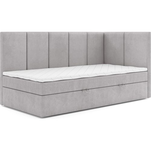 Jugendbett, Eckbett ERIS MAX, Boxspringbett, Federkern +Topper T25 (90x200 cm, Grau- Swing 16, Öffnungsseite RECHTS)