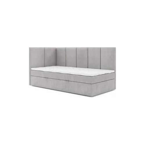 Jugendbett, Eckbett ERIS MAX, Boxspringbett, Federkern VISCO Topper (80x200 cm, Hellgrau - Swing 16, Öffnungsseite LINKS)