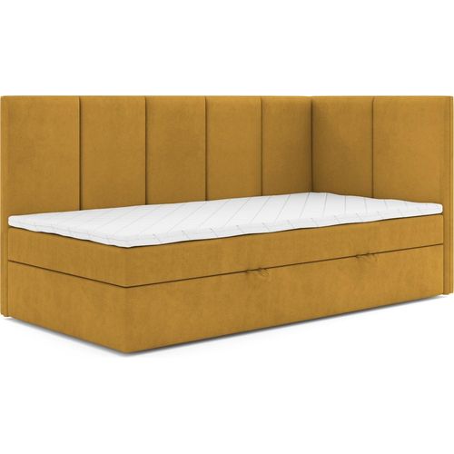 Jugendbett, Eckbett ERIS MAX, Boxspringbett, Federkern +Topper T25 (80x200 cm, Gelb- Swing 07, Öffnungsseite RECHTS)