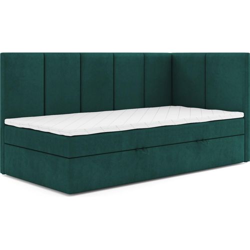 Jugendbett, Eckbett ERIS MAX, Boxspringbett, Federkern +Topper T25 (90x200 cm, Grün- Swing 08, Öffnungsseite RECHTS)