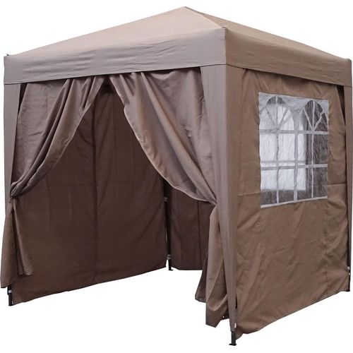 Pop-Up-Pavillon 2 x 2 m Graubeige mit 4 Easy-Klett Seitenwänden mit 2 Reißverschlüssen