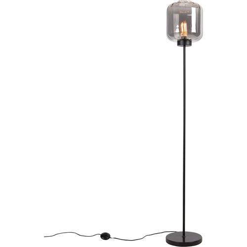 QAZQA - Design Smarte Stehleuchte I Stehlampe I Standleuchte I Lampe I Leuchte schwarz mit Rauchglas inkl. WLAN ST64 - Qara I Wohnzimmer I Schlafzimmer - Länglich - LED geeignet E27