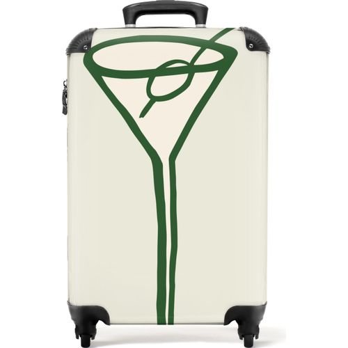 NoBoringSuitcases.com® Koffer Handgepäck Trolley Rollkoffer Kleine Reisekoffer mit 4 Rollen - Cocktail - Strohhalm - Glas - Grün - Cabin Size < 55x40x23 cm & 55x40x20 cm - Fotokoffer - Kabinenkoffer - BoardgepäckHandgepäck Koffer 55x35x20 cm, 36L,