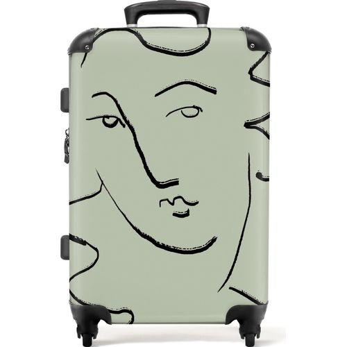 NoBoringSuitcases.com® Großer Koffer - Gesicht - Skizze - Grün - Abstrakt - Kombinationsschloss TSA - Hartschalen Trolley 4 Rollen - 72 liter - Reisekoffer - 66 cmKoffer Mittelgroß 67x43x25 cm, 72L,