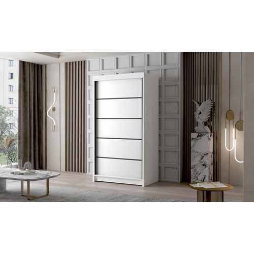 Kleiderschrank Letto IV 100 cm - Groß Schwebetürenschrank, Schiebetürenschrank mit Kleiderstange und Einlegeboden, Schlafzimmerschrank, Schiebetüren, 100x200x58 cm (Weiß)