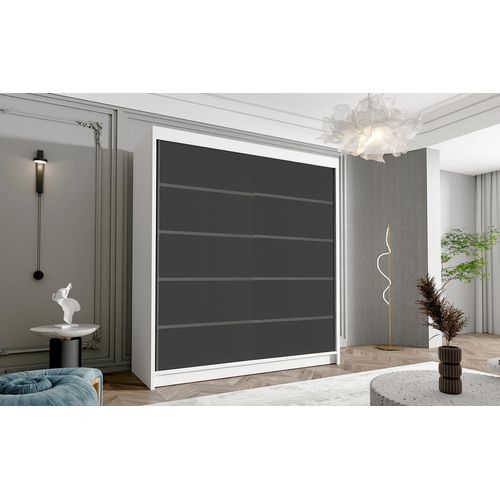 Kleiderschrank Harry IV 180 cm - Groß Schwebetürenschrank, Schiebetürenschrank mit Kleiderstange und Einlegeboden, Schlafzimmerschrank, Schiebetüren, 180x215x58 cm (Weiß/Schwarz)