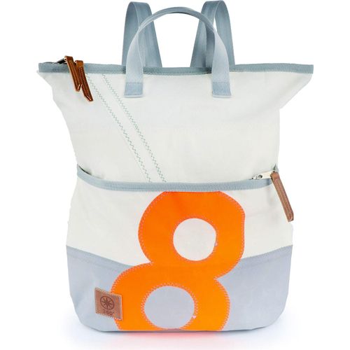 Rucksack Tasche Ketsch Mini, weiß-grau orange, recyceltes Segeltuch