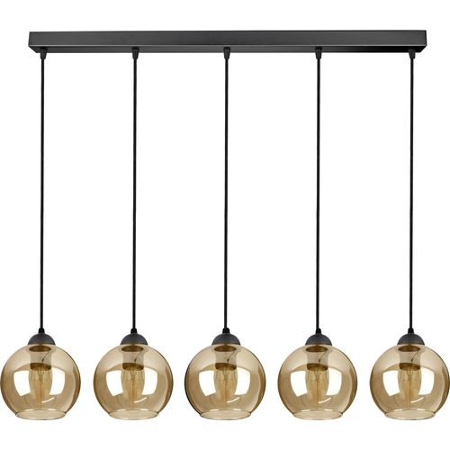 Pendelleuchte mit 5 Glasschirmen in Schwarz, Transparent, Honig, Gold, 5x E27