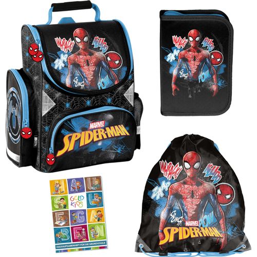 Spiderman Schulranzen ergonomischer Ranzen Federmappe Turnbeutel Aufgabenheft für die Grundschule 4er Set Lizenzartikel Marvel Spiderman Spider-man