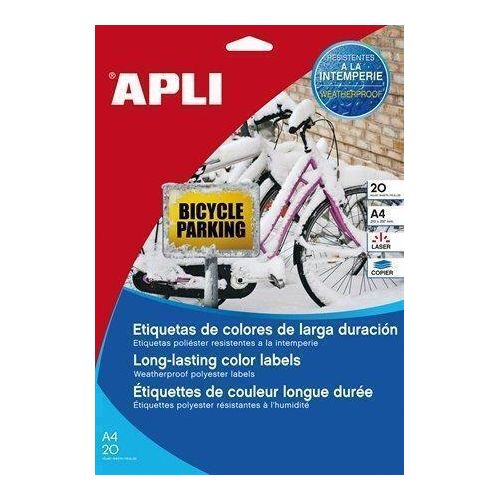 Etikett, gelb, 210 x 297 mm, wasserfest, Polyester, 20 Stück/Packung. , APLI 12877