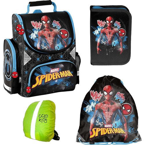 Spiderman Set Schulranzen ergonomischer Ranzen Federmappe Turnbeutel Regenschutz 4 teiliges Set Lizenzartikel