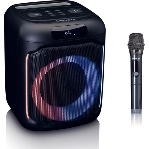 Lenco PA-100BK - Bluetooth® Party-Lautsprecher mit LED-Lichteffekten - 100W RMS, USB, 14 Stunden Batterielaufzeit - Schwarz
