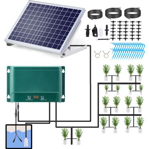 Solares automatisches Tropfbewaesserungsset, 7 Timing-Modi, 30 Bewaesserungsmodi, 98,42 Fuss automatisches Bewaesserungssystem-Set fuer Gartenbeete, Terrasse, Rasenpflanzen, Gewaechshaus, Blumen fuer 30 Pflanzen