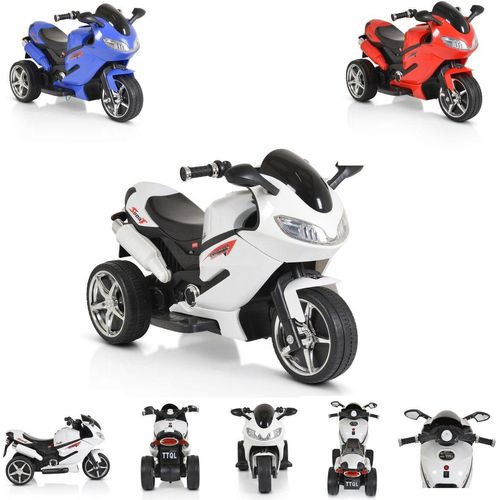 Moni Kinder Elektromotorrad Comet HZBB-1188 drei Räder Musik, MP3, Rückwärtsgang weiß