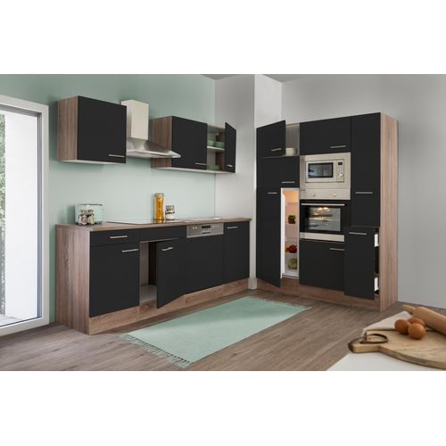 Küche Küchenzeile Leerblock Eiche York Schwarz Oliver 370 cm Respekta