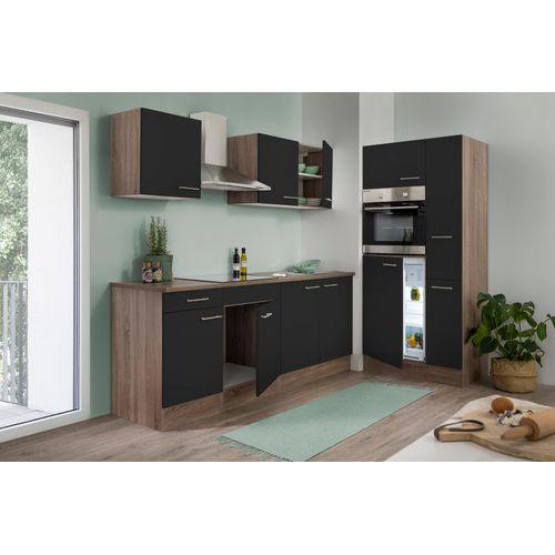 Küche Küchenzeile Leerblock Eiche York Schwarz Oliver 300 cm Respekta
