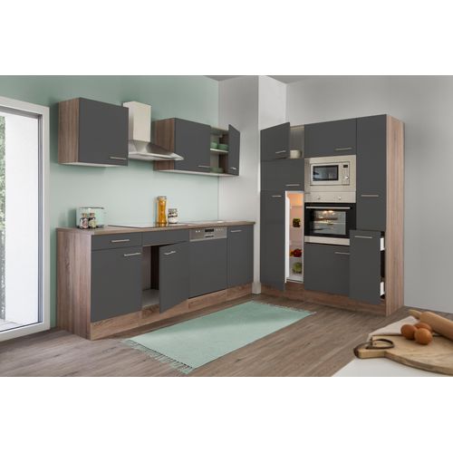 Küche Küchenzeile Leerblock Einbauküche Eiche York Grau Oliver 370 cm Respekta