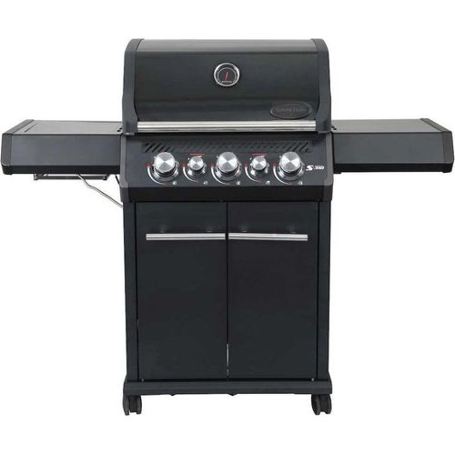 SANTOS Gasgrill S-318 Blackline mit 3 Hauptbrenner, Infrarotseitenbrenner & Heckbrenner | inkl. Drehspieß, Rostheber & Silikonablage | Schwarz