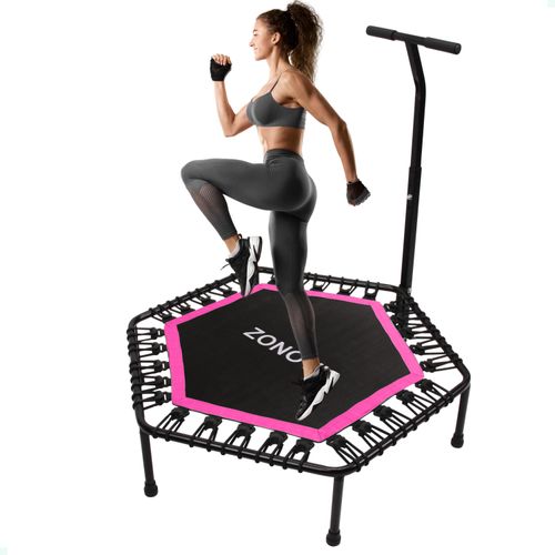 Zonovi Fitness Trampolin 250 Kilogramm - Mini-Trampolin - Kleines Trampolin - Sporttrampolin - Mit Gummibändern - Schwarz - Rosa - 106 cm - 42 Zoll