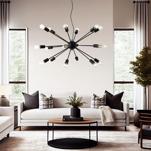 BRILLIANT schwarze Pendelleuchte DREE | große Hängeleuchte mit Ø 90cm | 18x E27 Fassung max. 40W | Metall