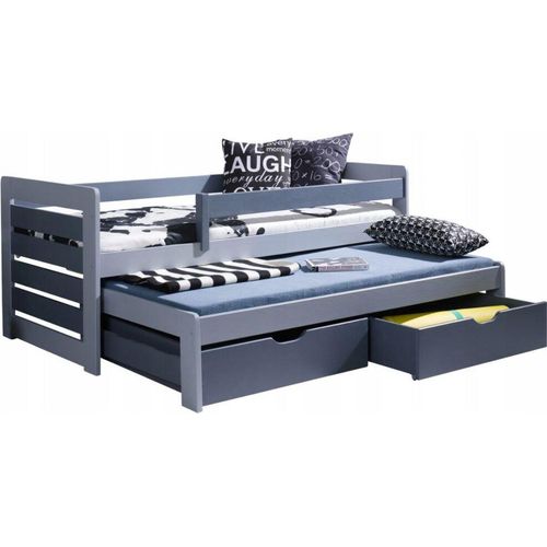 Kinderbett TOMAS II aus massiver Kiefer mit Aufbettung und Schubladen - 200x90 cm – graphit/grau