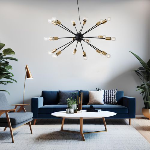 BRILLIANT schwarze/goldene Pendelleuchte DREE | große Hängeleuchte mit Ø 90cm | 18x E27 Fassung max. 40W | Metall