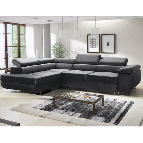 Avatar Velvet Ecksofa in L-Form 277 x 73 x 203 cm mit Schlaffunktion und Bettzeugbehälter - Schlafsofa mit Bettkasten - Eckcouch mit Stauraum - Rechts - Farbe: Monolith Graphit (MO97)