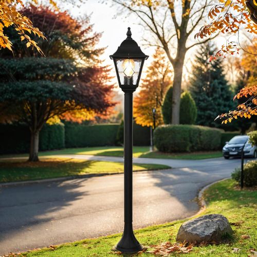 Wegeleuchte Schwarz 109 cm Aluminium Kirchenglas E27 Außenleuchte Terrasse Eingang Garten