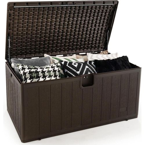 GOPLUS Auflagenboxen, 492L Deckenbox, Wasserdichter Außenharz-Aufbewahrungsbox, Abschließbarer Aufbewahrungsbehälter für Spielzeug Gartengeräte Poolbedarf, Gartenbox