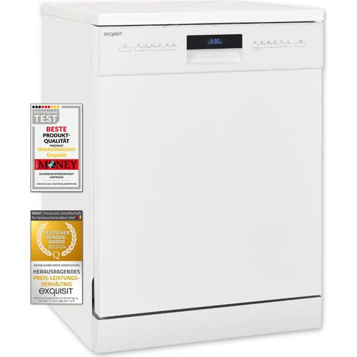 Exquisit Geschirrspüler GSP9614-030B weiss | Spülmaschine 60 cm | Aquastop | Maßgedecke: 14 | Auto Türöffner | Restlaufzeiten Anzeige | Unterbaugerät