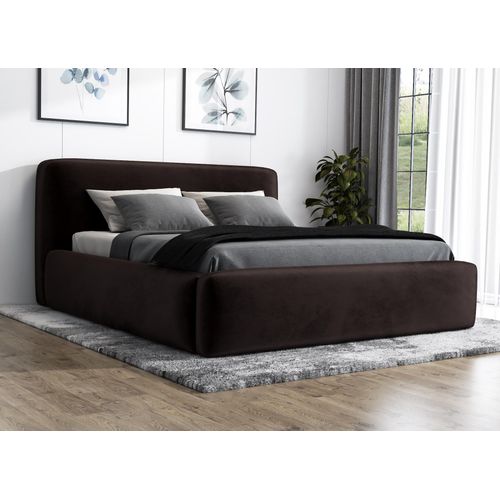 Polsterbett BLUM 180x200 plus Matratze und Bettkasten. Farbe: Dunkelbraun.