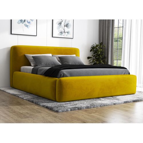 Polsterbett BLUM 140x200 plus Matratze und Bettkasten. Farbe: Gold.