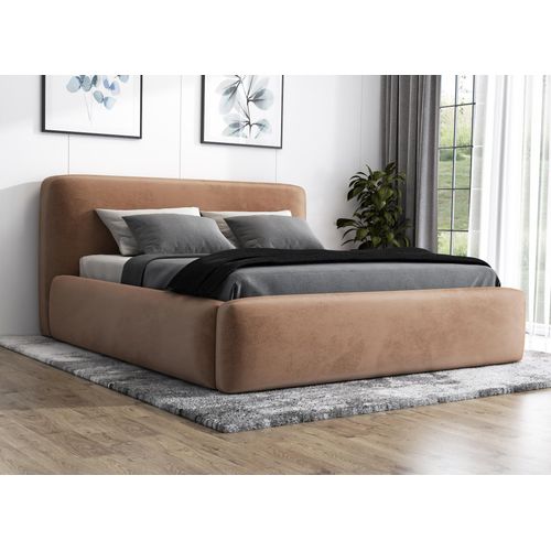 Polsterbett BLUM 120x200 plus Matratze und Bettkasten. Farbe: Braun.