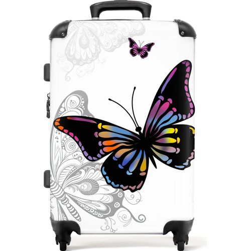 NoBoringSuitcases.com® - Kinderkoffer Mädchen Schmetterling - Reisekoffer Kinder groß - 20 kg GepäckKoffer Mittelgroß 67x43x25 cm, 72L,