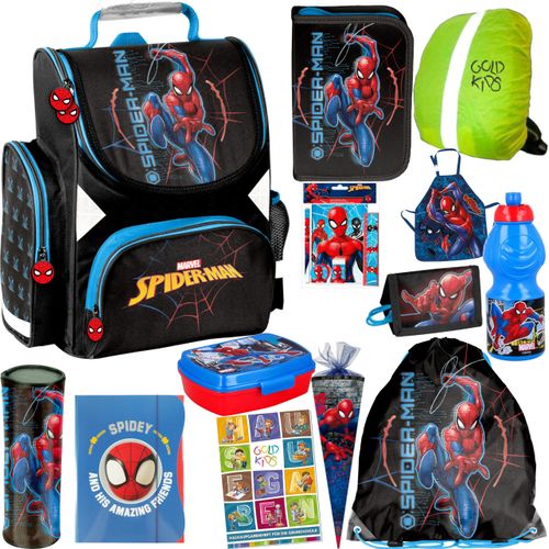 Schulranzen Set XXL 13 Teile Marvel Spiderman Ranzen Federmappe Zuckertüte Geldbeutel Brotdose Trinkflasche Aufgabenheft für die Grundschule 13er Set Lizenzartikel Marvel Spiderman Spider-Man