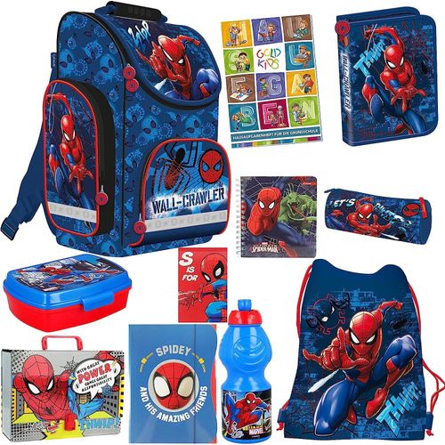 Schulranzen Set 11er Ranzen Tornister Federmappe Turnbeutel Turnsack Brotdose Trinkflasche Aufgabenheft für die Grundschule Spiderman Motiv