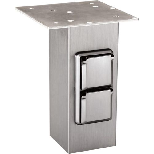 QUADRAT-Konsole aus Edelstahl Länge 170 mm mit 2 Schuko-Steckdosen / Konsole