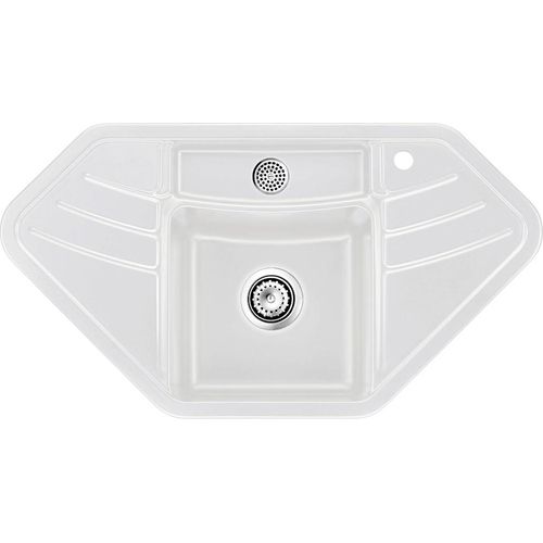 Spüle KeraDomo VEGA ECK in SATIN mit Handbetätigung / systemceram / Keramikspüle