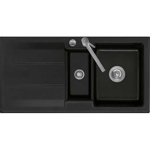 Spüle KeraDomo GENEA 100 F in NIGRA mit Excenterbedienung / Einbauspüle / Flächenbündig