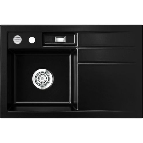 Spüle KeraDomo BELA 78 in NERO - Becken links mit Excenterbedienung / Systemceram / Keramikspüle