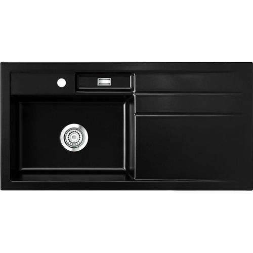 Spüle KeraDomo BELA 100 in NERO - Becken links mit Handbetätigung / Systemceram / Keramikspüle