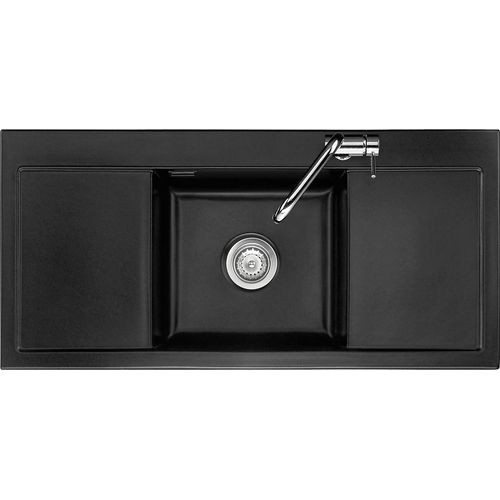 Spüle KeraDomo MERA MIDDLE in NIGRA mit Handbetätigung / Einbauspüle / systemceram